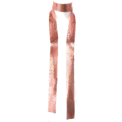 Wisafory Metall Pailletten Schal Damen Glitzer Halstuch Wickel Lang Krawatten Tücher Ketten Glitzernde Dünne Damenschal für Hochzeit Fasching Karneval Kostüm Party Accessoires Rosegold von Wisafory