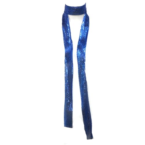 Wisafory Metall Pailletten Schal Damen Glitzer Halstuch Wickel Lang Krawatten Tücher Ketten Glitzernde Dünne Damenschal für Hochzeit Fasching Karneval Kostüm Party Accessoires Saphirblau von Wisafory