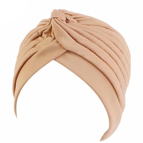 Wisafory Turban Mütze Damen Knotet Turbanmützen Chemo Kopftuch Hut Mode Falten Turban Kappe Beanie Headwraps Schlafmütze Kopfwickel Mütze Kopfbedeckung für Haarverlust Chemo Hell Khaki von Wisafory