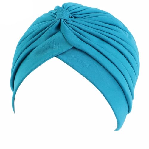 Wisafory Turban Mütze Damen Knotet Turbanmützen Chemo Kopftuch Hut Mode Falten Turban Kappe Beanie Headwraps Schlafmütze Kopfwickel Mütze Kopfbedeckung für Haarverlust Chemo Seeblau von Wisafory
