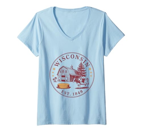Damen Wisconsin Boho State 1848 Hemd Rustikale Scheune und Milchfarm T-Shirt mit V-Ausschnitt Damen Wisconsin Boho State 1848 Hemd Rustikale Scheune und Milchfarm T-Shirt mit V-Ausschnitt von Wisconsin Boho State 1848 Tee Shirts Dairy Lovers