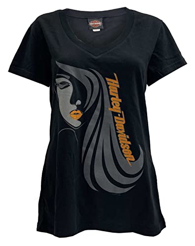 Harley-Davidson Damen-T-Shirt mit V-Ausschnitt, kurzärmelig, weicher Stoff, Schwarz, Groß von Wisconsin Harley-Davidson