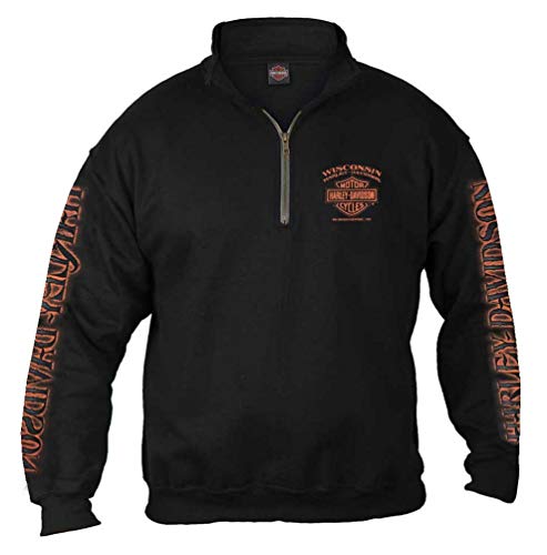 Harley-Davidson Herren Eagle Piston 1/4 Zip Cadet Pullover Sweatshirt - Schwarz, Schwarz, Small von Wisconsin Harley-Davidson