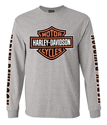 Harley-Davidson Herren Bar & Shield Long Sleeve Crew-Neck Shirt, Grau 30297501 - Grau - 5X-Groß von Wisconsin Harley-Davidson