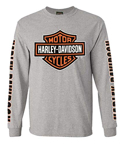 Harley-Davidson Herren Bar & Shield Long Sleeve Crew-Neck Shirt, Grau 30297501 - Grau - Groß von Wisconsin Harley-Davidson