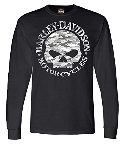 Harley-Davidson Herren Camouflage-Shirt Willie G Totenkopf Langarm Rundhalsausschnitt Schwarz, schwarz, X-Groß von Wisconsin Harley-Davidson