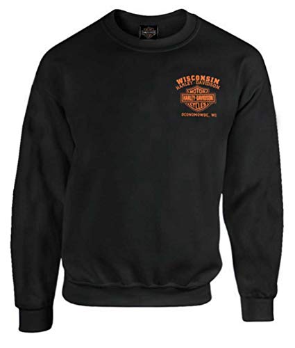 Harley-Davidson Herren Custom Freedom Fleece Pullover Crew Sweatshirt – Schwarz - Schwarz - Groß von Wisconsin Harley-Davidson