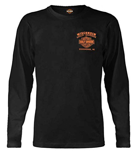 Harley-Davidson Herren Custom Freedom Langarmshirt Rundhalsausschnitt, Schwarz - Schwarz - X-Groß von Wisconsin Harley-Davidson