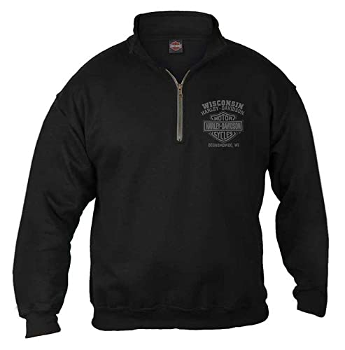 Harley-Davidson Herren Ghoulish Skull 1/4 Zip Cadet Pullover Sweatshirt - Schwarz, Schwarz, X-Large von Wisconsin Harley-Davidson