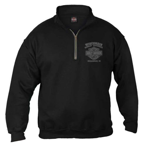 Harley-Davidson Herren Halo Skull 1/4 Zip Cadet Pullover Sweatshirt - Schwarz, Schwarz, Large von Wisconsin Harley-Davidson