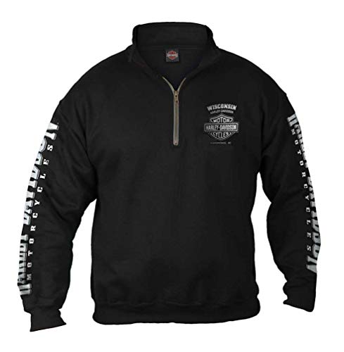 Harley-Davidson Herren Lightning Crest 1/4 Zip Cadet Pullover Sweatshirt schwarz, Schwarz, XX-Large von Wisconsin Harley-Davidson