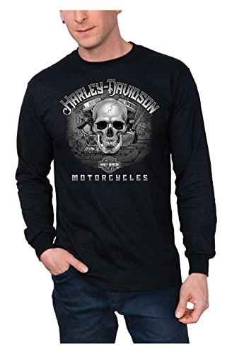 Harley-Davidson Herren Live Engine Skull Langarm Rundhals Shirt - Schwarz, Schwarz, XL von Wisconsin Harley-Davidson