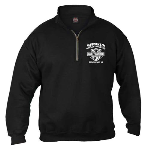 Harley-Davidson Herren Ragged Skull 1/4 Zip Cadet Pullover Sweatshirt - Schwarz, Schwarz, XX-Large von Wisconsin Harley-Davidson