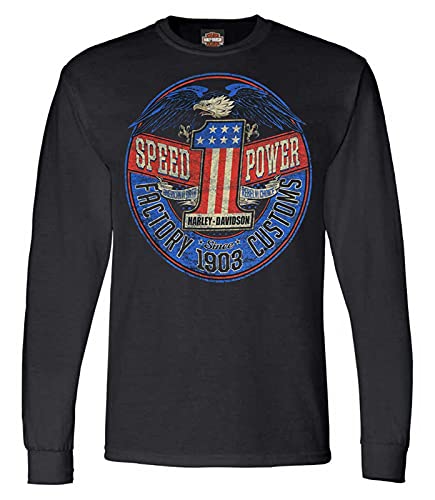 Harley-Davidson Herren Rebel #1 RWB Logo Langarm Rundhals Shirt - Schwarz - Schwarz - Mittel von Wisconsin Harley-Davidson