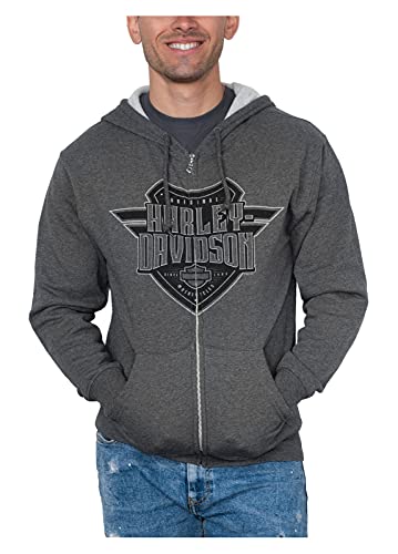 Harley-Davidson Herren Sentinel H-D Zip Up Cotton Blend Hoodie Charcoal Heather, Grau, Large von Wisconsin Harley-Davidson