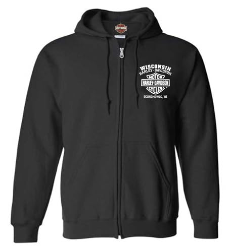 Harley-Davidson Herren Shady Biker Skull Baumwollmischung Zip Up Hoodie Schwarz, Schwarz, 5X-Large von Wisconsin Harley-Davidson