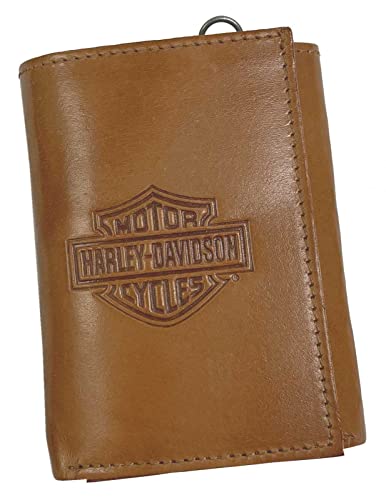 Harley-Davidson Herren Traditionelle B&S Tri-Fold Echtes Leder Geldbörse - Natur, Braun, 4.5" x 3.25" von Wisconsin Harley-Davidson