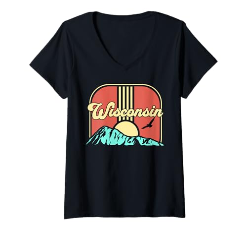 Damen Wisconsin T-Shirt mit V-Ausschnitt Damen Wisconsin T-Shirt mit V-Ausschnitt von Wisconsin USA Outdoor Vintage