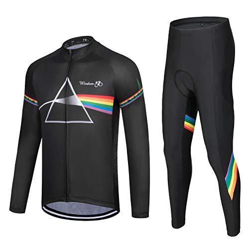 Herren Radtrikot Feuchtigkeit Feuchtigkeitsableitend Atmungsaktives Langarm MTB Shirt und Gel gepolsterte Trägerhose Set, black Gr. 3XL von Wisdom Wolf