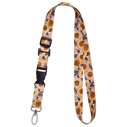 Wisdompro Schlüsselband Lang, Abnehmbarer Schlüsselbänder mit Längenverstellbare Druckknöpfe und Karabinerhaken, Lanyard für Ausweise, Schlüssel (Sonnenblume) von Wisdompro