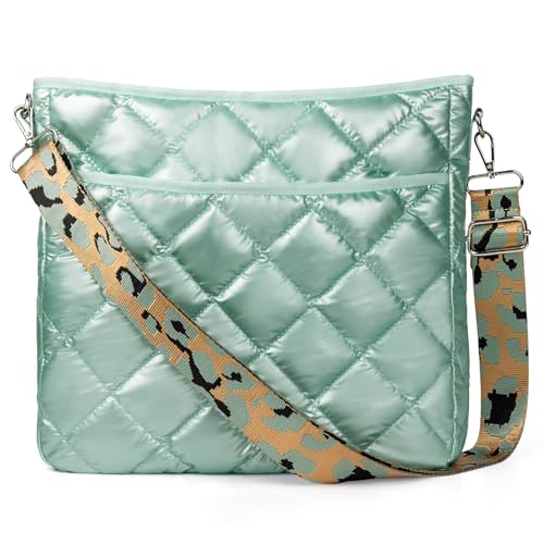 WiseBoy Gesteppte Crossbody-Tasche, Puffy Crossbody Geldbörsen mit breitem Riemen, Baumwolle gesteppte Schultertaschen für Damen, Grün von WiseBoy