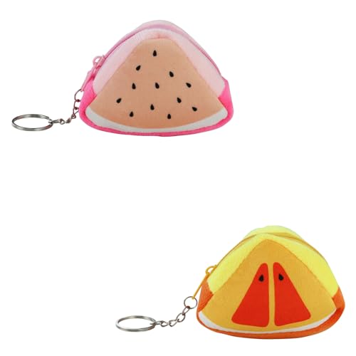 WisePoint 2 PCS 3D Frucht Münzbeutel, Niedliche Mini Geldbörse für Frauen, Leicht und Einfach zu Tragen Frucht Form Kleines Portemonnaie für Münze und Kleine Gegenstände (Rosa + Gelb) von WisePoint
