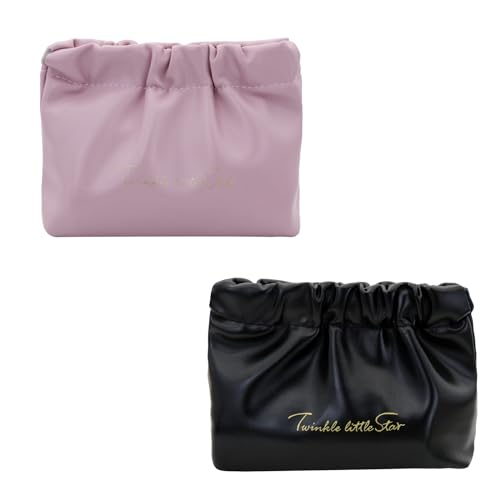 WisePoint 2PCS Münze Geldbörse, PU Leder Change Geldbörse kleine Geldbörsen für Frauen,kleine Make Up Tasche für Mini Lippenstifte, Änderung, Schlüssel (pink+schwarz) von WisePoint