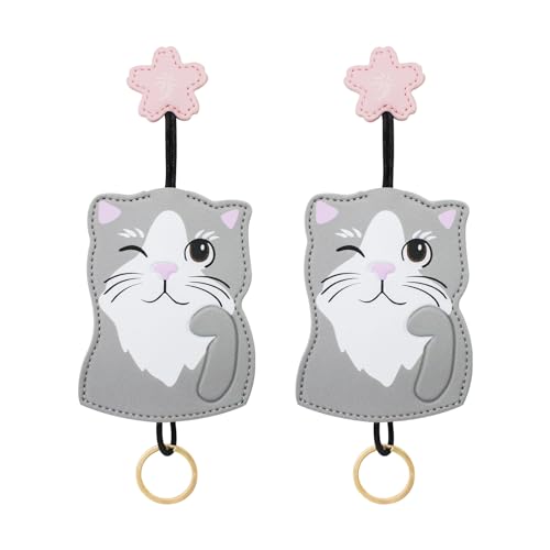 WisePoint 2pcs Autoschlüssel Fob Fall, PU Leder Nette Autoschlüssel Fall mit Katze und Hund Muster, Pull Out Schlüsseltasche Schlüsselbeutel für Autoschlüssel (grau) von WisePoint