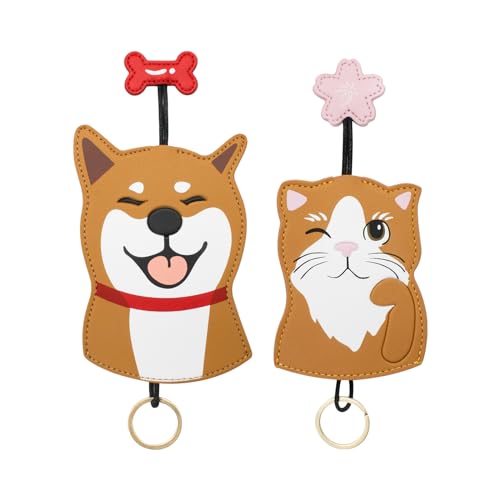 WisePoint 2pcs Autoschlüssel Fob Fall, PU Leder Nette Autoschlüssel Fall mit Katze und Hund Muster, Pull Out Schlüsseltasche Schlüsselbeutel für Autoschlüssel (orange) von WisePoint