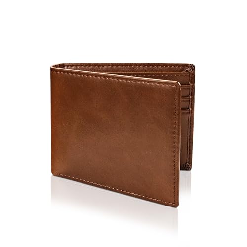 WisePoint Bifold Geldbörsen für Männer, RFID Blocking Geldbörse PU Leder Geldbörsen für Männer Minimalistische Geldbörse, Leichte Männer Geldbörse Herren Slim Geldbörse für Arbeit, Einkaufen (braun) von WisePoint