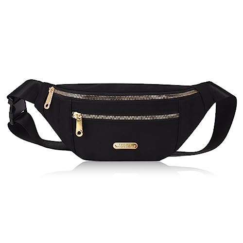 WisePoint Bum Bag, Oxford Tuch Fanny Pack mit verstellbarem Riemen, stilvolle Hüfttasche Gürteltasche für Frauen mit Schnalle, Crossbody Tasche für Sport, Einkaufen, Wandern, Kurzreisen (schwarz) von WisePoint