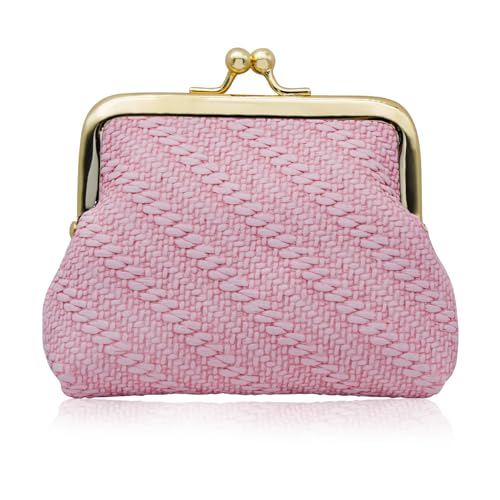 WisePoint Coin Purse, PU Leder Münzbeutel kleine Geldbörsen für Frauen und Mädchen, tragbare Kiss Lock kleine Tasche mit geprägtem Design für Münze, Änderungen, Ohrringe, Halsketten, Ringe (rosa) von WisePoint