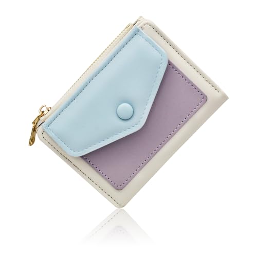 WisePoint Damen-Geldbörse, PU-Leder, Kreditkartenetui für Damen und Mädchen, Bifold Card Holder Wallet mit Reißverschlusstasche, niedliche Kreditkartenetui für Karten, Quittungen, Bargeld, Blau, von WisePoint