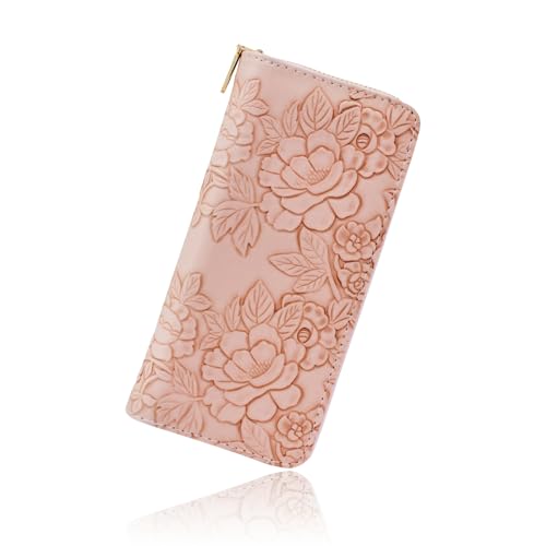 WisePoint Damen-Geldbörse, PU-Leder, lange Damengeldbörse mit Blume, modische Clutch-Geldbörse für Reisen, Dating, Shopping, Party, Pink, Exquisit von WisePoint