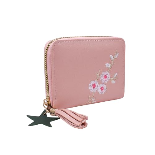 WisePoint Damen Geldbörse, PU Leder Damen Geldbörse mit Blumen Stickerei, Exquisite Kreditkartenhalter für Frauen und Mädchen (pink) von WisePoint