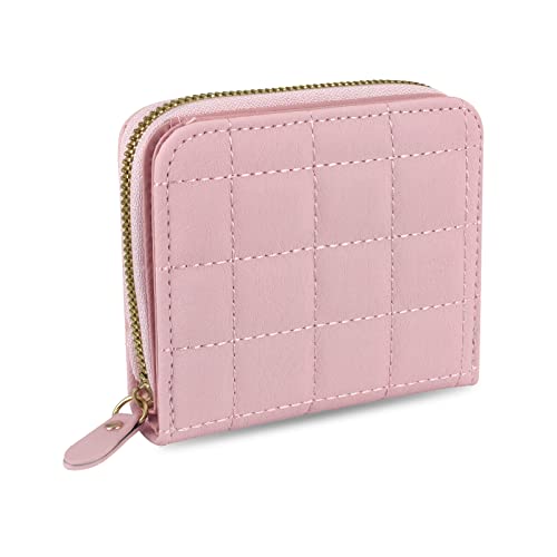WisePoint Geldbörse Damen, PU Leder Kleiner Geldbeutel Damen mit Reißverschluss, Karten Portemonnaie mit Mehreren Kartenfächern, Einfarbige Geldbörse für Frauen, Mädchen (rosa) von WisePoint