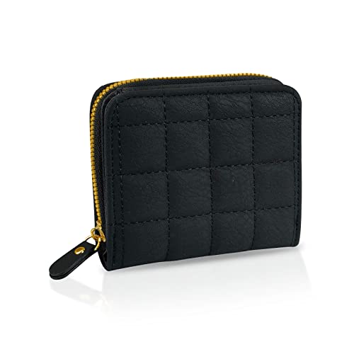 WisePoint Geldbörse Damen, PU Leder Kleiner Geldbeutel Damen mit Reißverschluss, Karten Portemonnaie mit Mehreren Kartenfächern, Einfarbige Geldbörse für Frauen, Mädchen (schwarz) von WisePoint