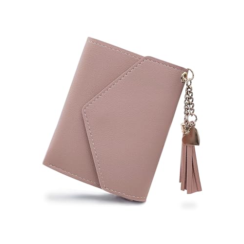 WisePoint Damen Geldbörse, PU Leder Geldbörsen für Frauen und Mädchen, Schlanke Damen Geldbörse Frauen Geldbörsen mit Quaste Anhänger zum Einkaufen, Reisen, Dating (pink, S) von WisePoint