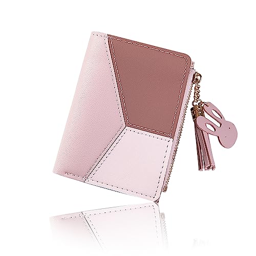 WisePoint Portemonnaie Damen, Geldbörse Damen Leder, Mini Kartenhalter mit Münztasche und Reißverschluss, Bifold Kreditkartenetui Kreditkartenhalter Geldbörse für Mädchen(rosa) von WisePoint