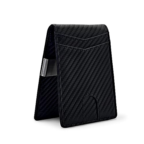 WisePoint Kartenetui, Leder Kartenhalter mit Geldklammer, Bifold Kartenhalter Brieftasche Minimalistischer RFID-Kartenhalter für Männer, Slim Brush Kreditkartenetui für Bargeld, Karte, Schwarz , S, von WisePoint