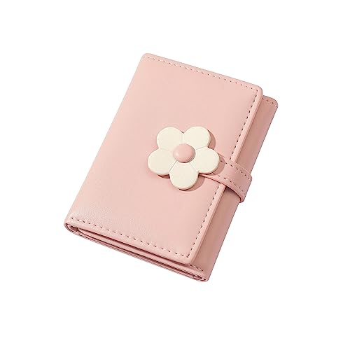 WisePoint Kartenetui mit Multi-Kartenfach, PU-Leder Kleine Brieftasche für Frauen und Mädchen, Mini Kreditkartenetui mit Blumenverschluss für Arbeit, Reisen, Einkaufen, Dating, Pink, Niedlich von WisePoint