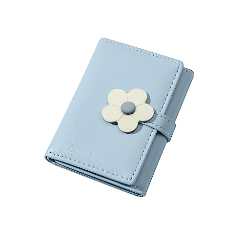 WisePoint Kartenhalter mit Multi-Card Slot, PU Leder kleine Geldbörse Geldbörse Kartenhalter für Frauen und Mädchen, Damen Geldbörse mit Blumen Snap zum Arbeiten, Reisen, Shopping, Dating (blau) von WisePoint