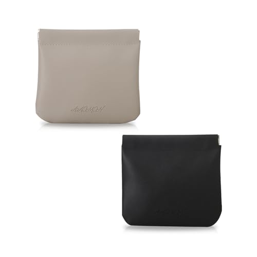 WisePoint Münze Geldbörse 2 PCS, PU Leder Mini Münze Tasche Tasche Wechselhalter für Frauen, Portable kreative Münze Tasche Geldbörse Squeeze Top (grau+schwarz) von WisePoint