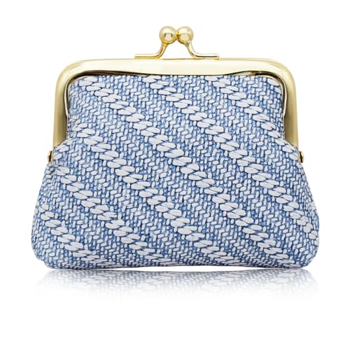 WisePoint Münzgeldbörse, PU-Leder, kleine Geldbörsen für Frauen und Mädchen, tragbare Kusslock-kleine Tasche mit geprägtem Design für Münzen, Kleingeld, Ohrringe, Halsketten, Ringe, Blau, Geprägtes von WisePoint