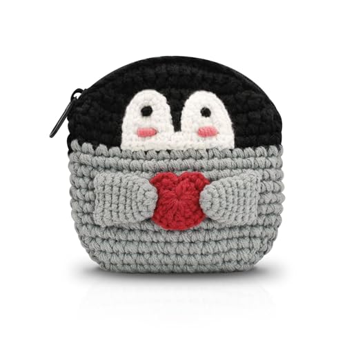 WisePoint Münzgeldbörse, gehäkelte Kleingeldbörse in Pinguin-Form, kleine Geldbörsen für Frauen und Mädchen, handgefertigte Münztasche mit Reißverschluss, Münzbörse für Schlüssel, Lippenstifte, von WisePoint