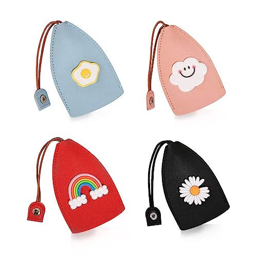 WisePoint Nette Schlüsseltasche 4PCS, PU Leder Schlüsseltasche Schlüsselanhänger Fall für Autoschlüssel, Ziehen Sie heraus Auto Schlüsselkasten (pochiertes Ei/Wolke/Regenbogen/Gänseblümchen) von WisePoint