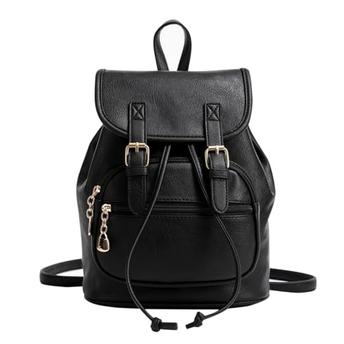 WisePoint Rucksack Geldbörse Kleine Rucksäcke für Frauen, PU Leder Frauen Rucksack Casual Rucksack Handtasche, modische Rucksack Umhängetasche für Reisen, Party (schwarz) von WisePoint