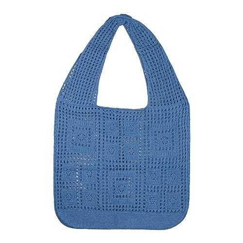 WisePoint gehäkelte Einkaufstasche für Frauen, große Stricktasche gehäkelte Taschen mit breitem Griff, Ästhetische Mesh Strandtaschen Hohl gehäkelte Tasche für Reisen (blau) von WisePoint