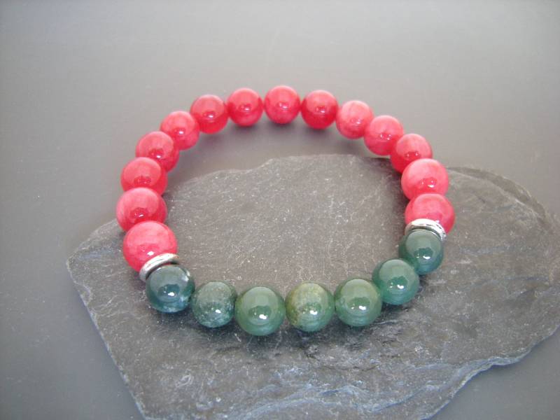 Edelstein-Armband, Moos Achat Und Red Jade Edelstein Armband, Cocktail-Armband, Naturstein Heilung Herz-Chakra Edelstein-Armband, Moos Achat Und Red Jade Edelstein Armband, Cocktail-Armband, Naturstein Heilung Herz-Chakra von WiseRocks