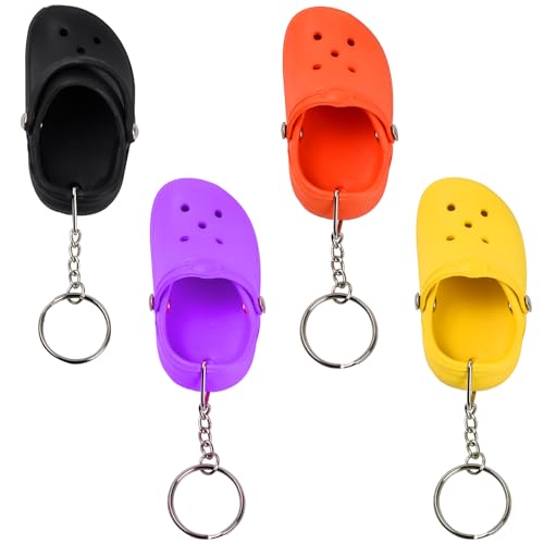 Wisebom 4 Stück Mini Schuhe Schlüsselanhänger, Mini Strand Loch Schuh Schlüsselanhänger, Lustige Schuhe Anhänger Trendiger Schlüsselanhänger für Frauen und Männer, Dekoratives Zubehör für Rucksäcke von Wisebom